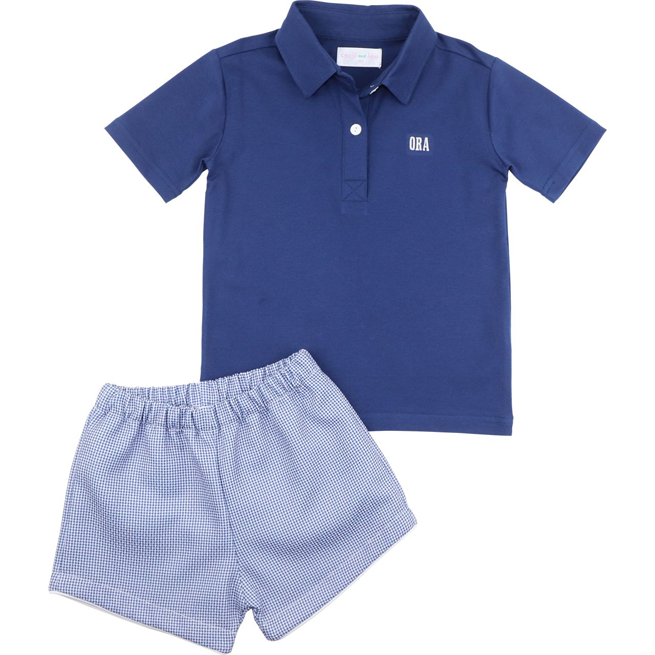 Navy Gingham Polo Short Set
