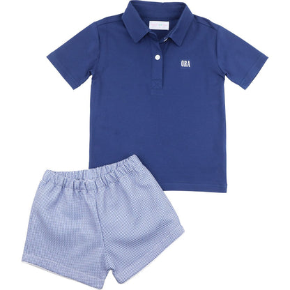 Navy Gingham Polo Short Set