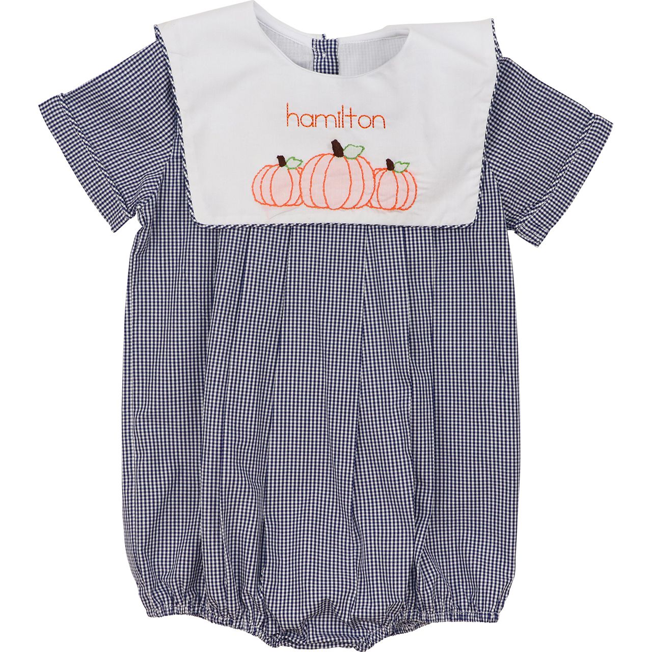 Navy Gingham Shadow Embroidered Pumpkin Bubble