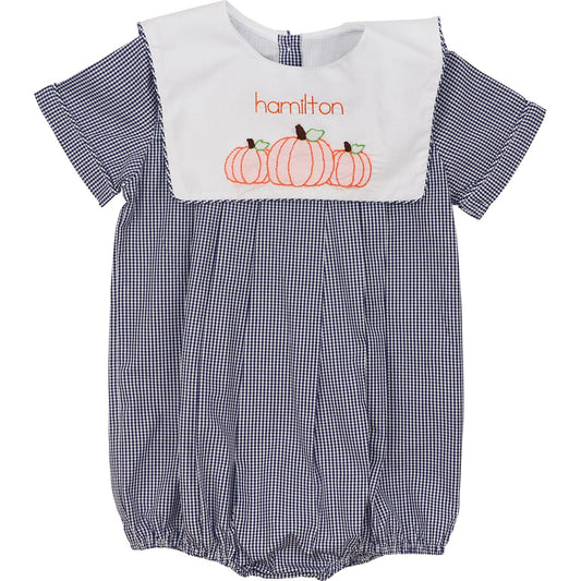 Navy Gingham Shadow Embroidered Pumpkin Bubble