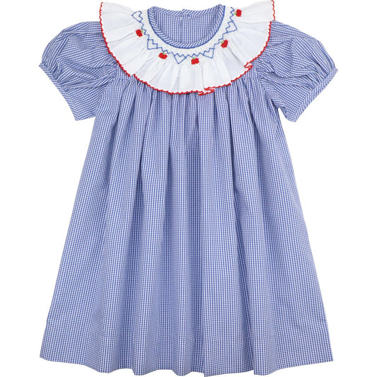 Navy Gingham Smocked Apples Dress