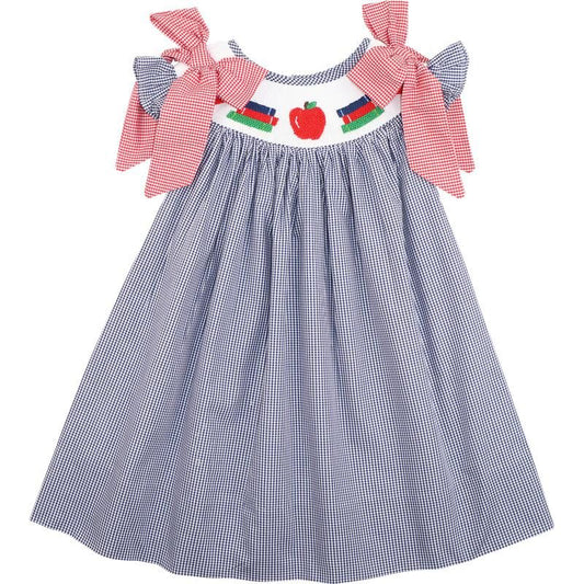 Navy Gingham Smocked Books And Apple Dress