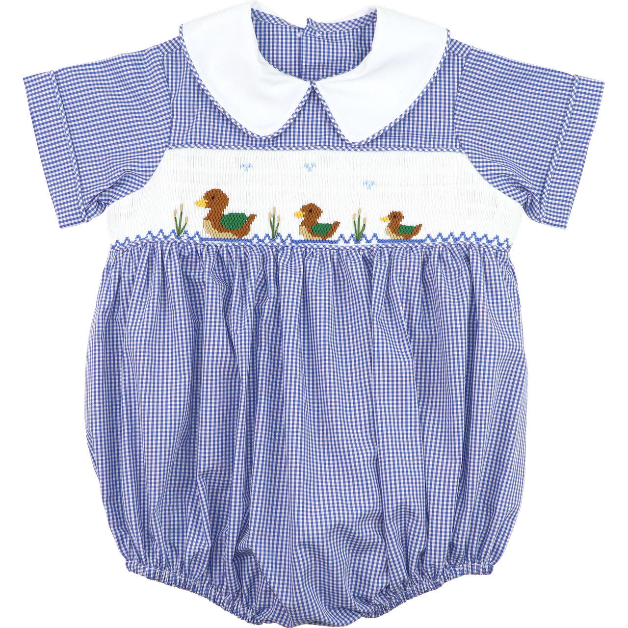 Navy Gingham Smocked Mallards Bubble
