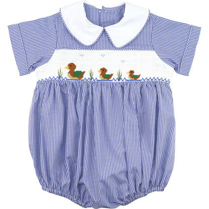 Navy Gingham Smocked Mallards Bubble