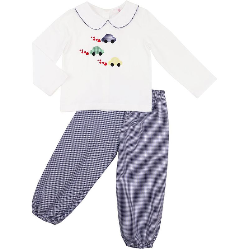 Navy Gingham Valentine Cars Pant Set