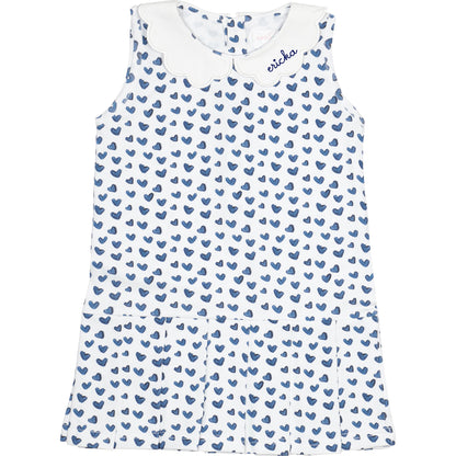 Navy Heart Print Knit Tennis Dress with navy monogram