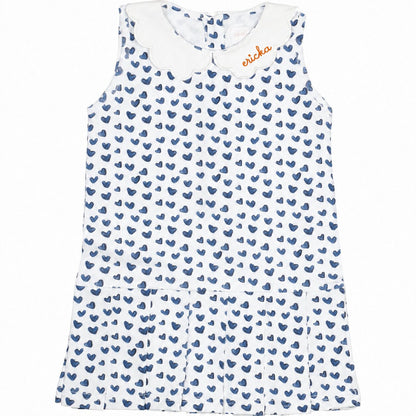 Navy Heart Print Knit Tennis Dress with orange monogram2