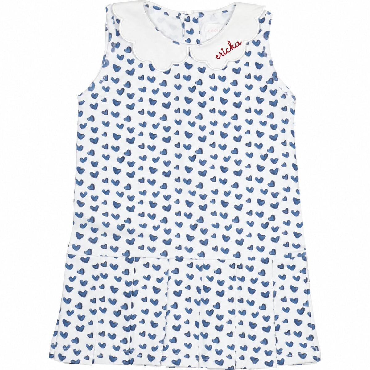 Navy Heart Print Knit Tennis Dress with red monogram1