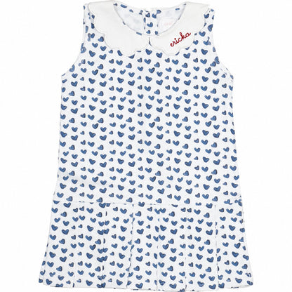 Navy Heart Print Knit Tennis Dress with red monogram1