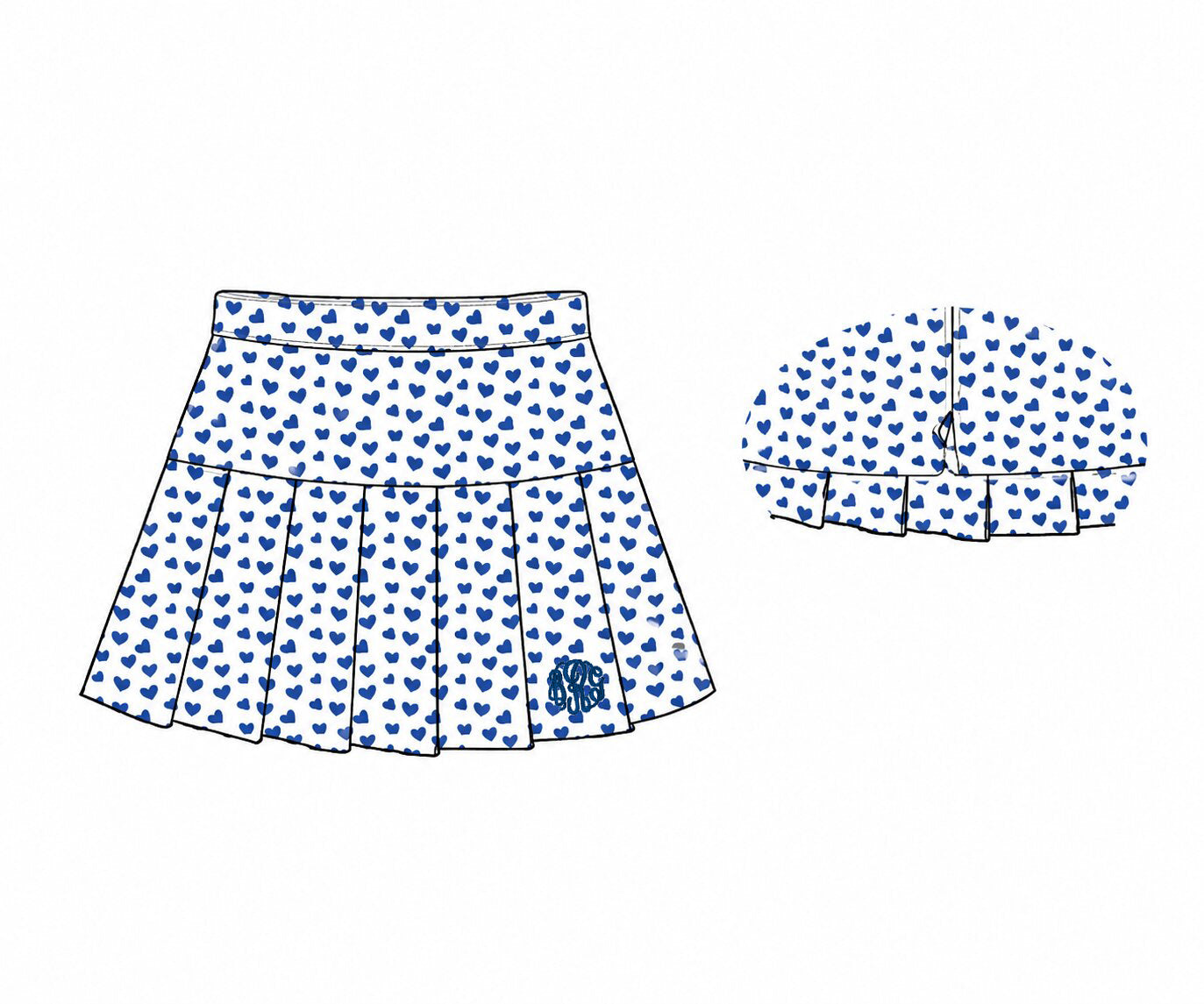 Navy Heart Print Knit Tennis Skirt1