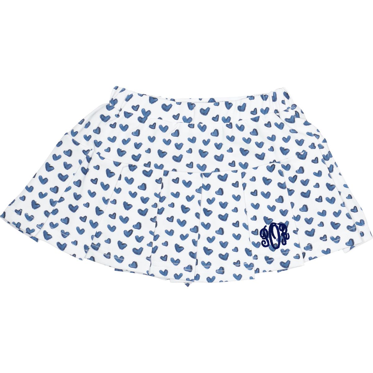 Navy Heart Print Knit Tennis Skirt with navy monogram