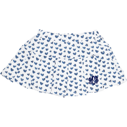 Navy Heart Print Knit Tennis Skirt with navy monogram
