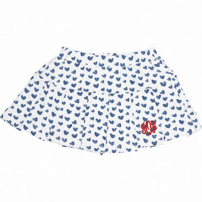 Navy Heart Print Knit Tennis Skirt with red monogram1