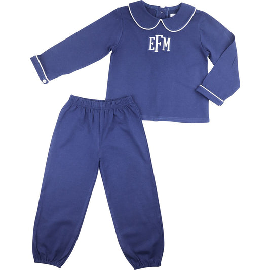 Navy Knit Ankle Pant Set