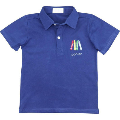 Navy Knit Embroidered Crayons Polo Shirt