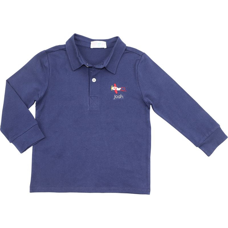 Navy Knit Valentine Airplane Polo Shirt