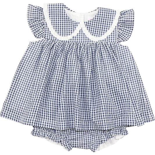 Navy Seersucker Angel Sleeve Diaper Set