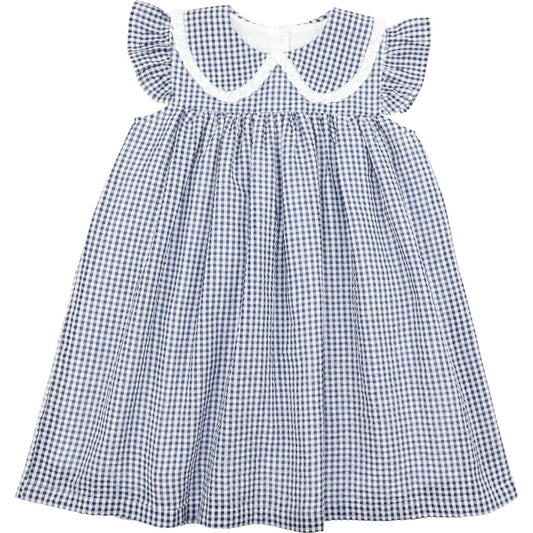Navy Seersucker Angel Sleeve Dress