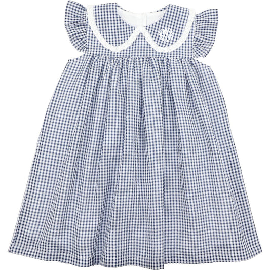 Navy Seersucker Angel Sleeve Dress2