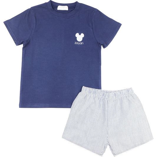 Navy Seersucker Mouse Ears Short Set