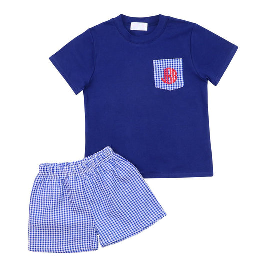 Navy Seersucker Pocket Short Set