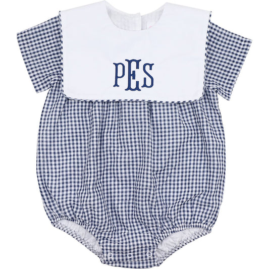 Navy Seersucker Square Collar Bubble