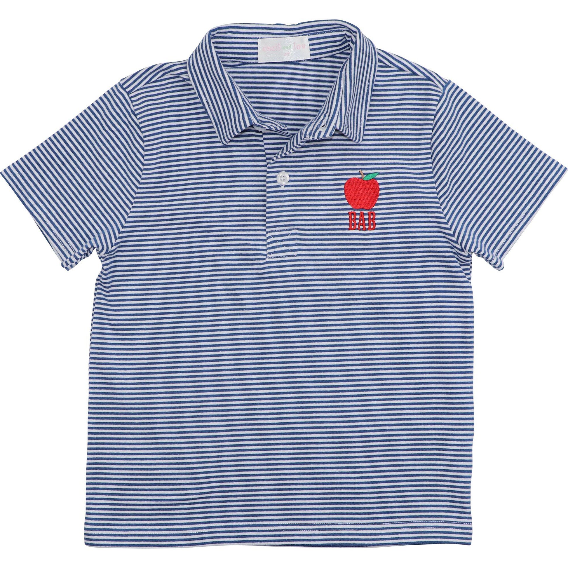 Navy Stripe Knit Embroidered Apple Polo Shirt