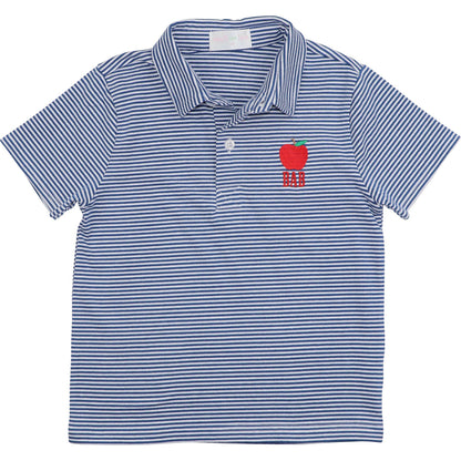 Navy Stripe Knit Embroidered Apple Polo Shirt