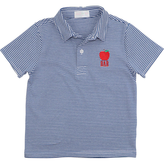 Navy Stripe Knit Embroidered Apple Polo Shirt