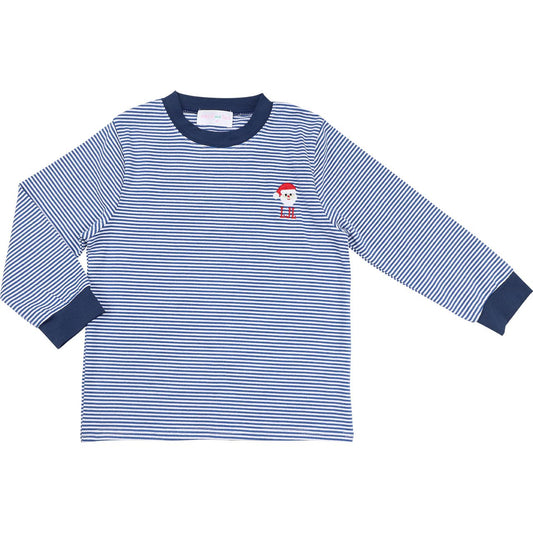 Navy Stripe Knit Embroidered Santa Shirt