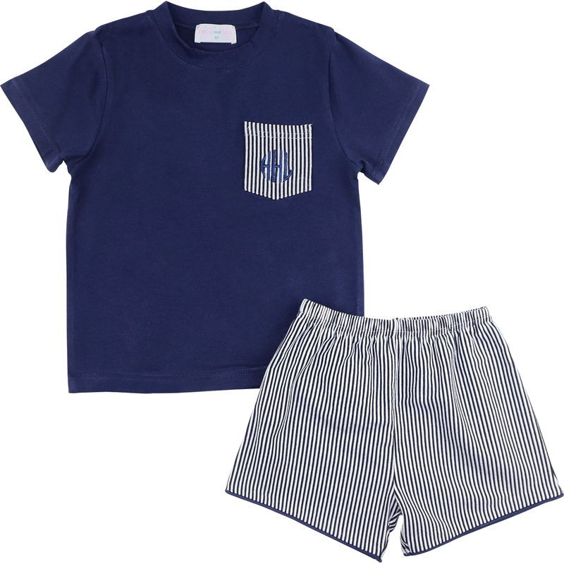 Navy Stripe Pocket Short Set