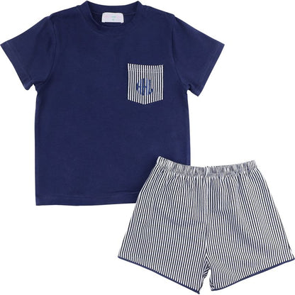 Navy Stripe Pocket Short Set