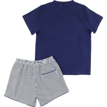 Navy Stripe Pocket Short Set