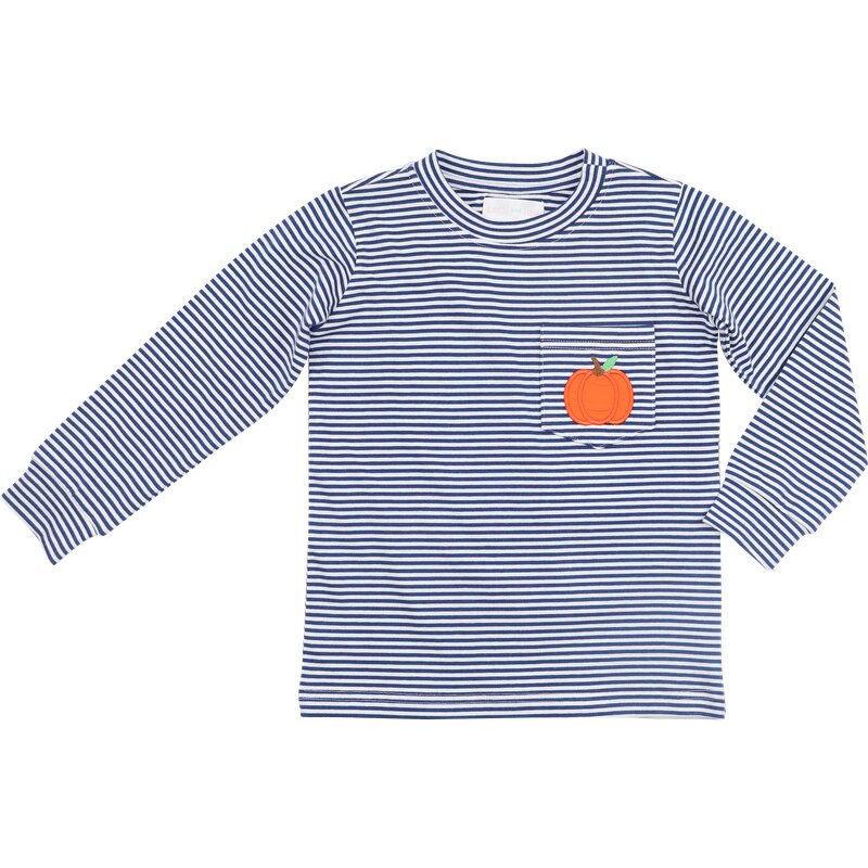 Navy Striped Knit Applique Pumpkin Shirt