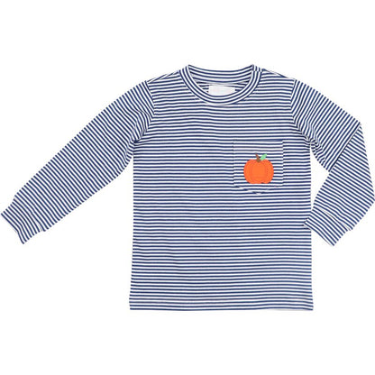 Navy Striped Knit Applique Pumpkin Shirt