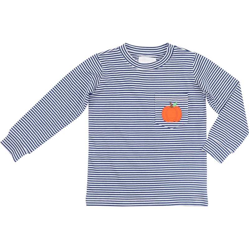 Navy striped knit applique pumpkin shirt 