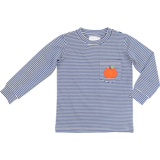 Navy striped knit applique pumpkin shirt 