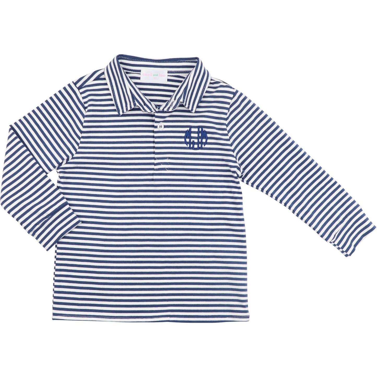 Navy Striped Knit Polo Shirt