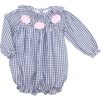 Navy Windowpane Applique Pumpkin Bubble