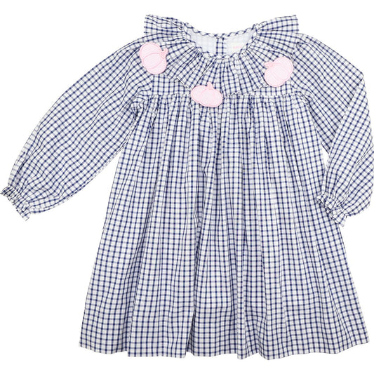 Navy Windowpane Applique Pumpkin Dress