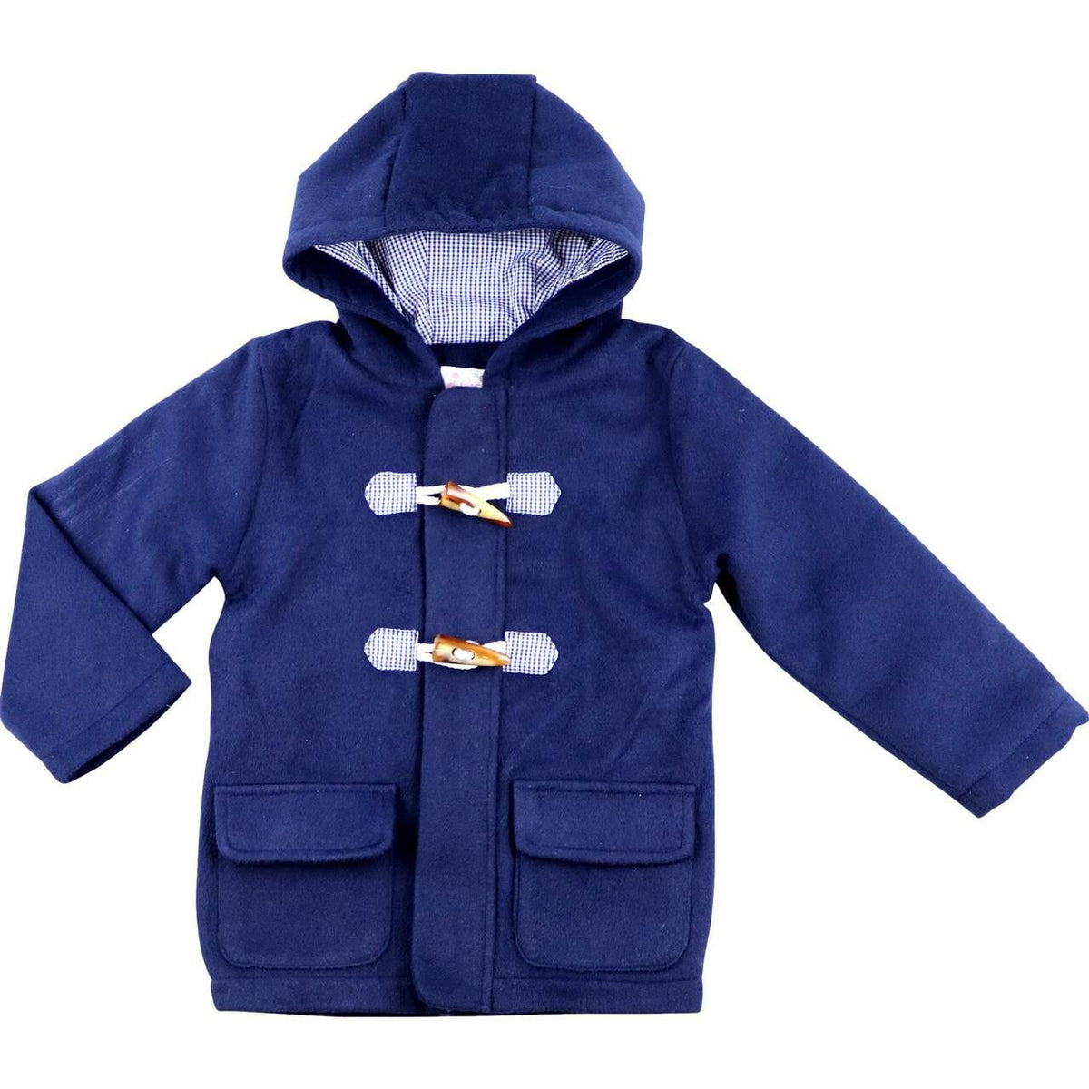 Cecil & Lou boys' Navy Toggle Coat with gingham accents and front flap pockets