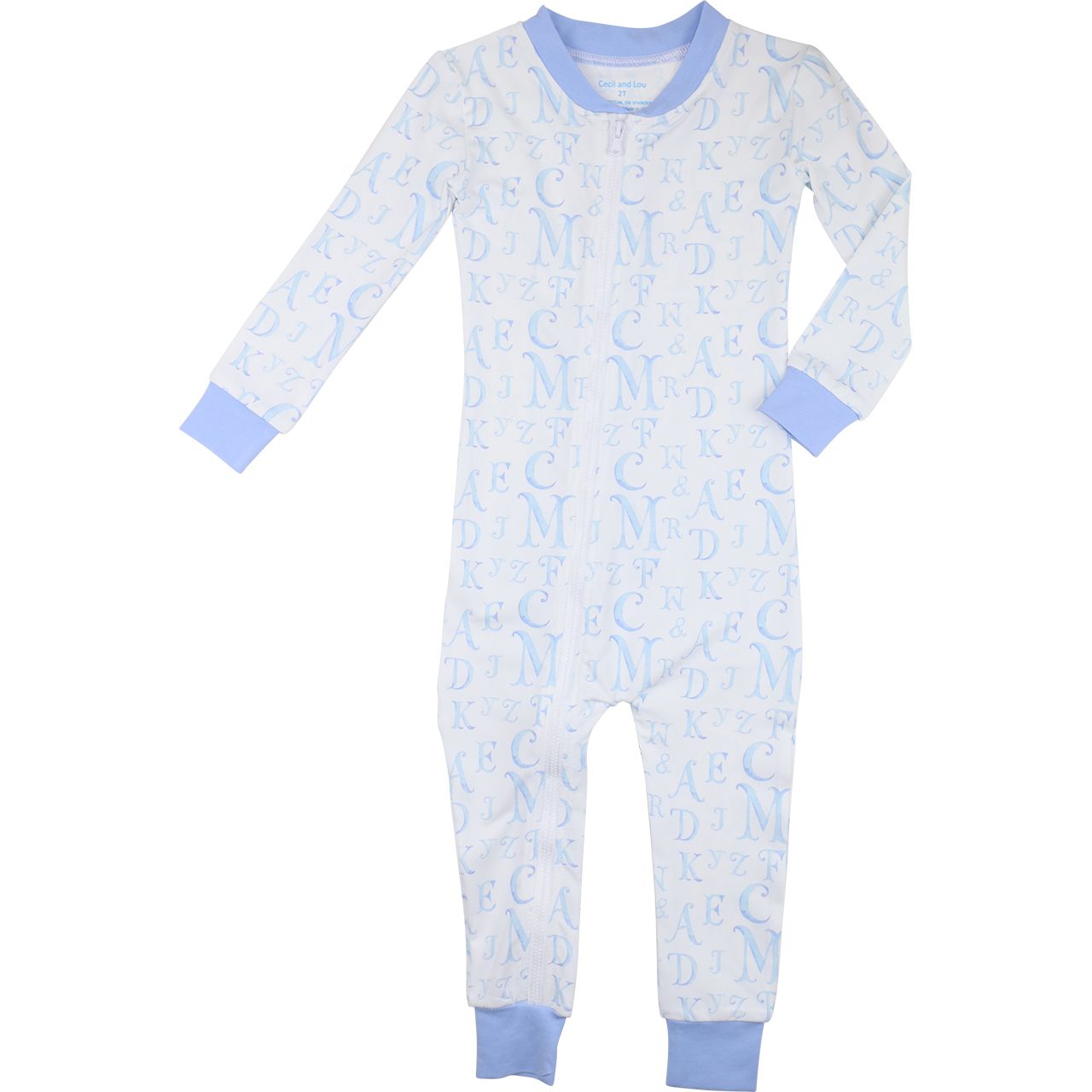 Blue Alphabet Knit Zipper Pajamas