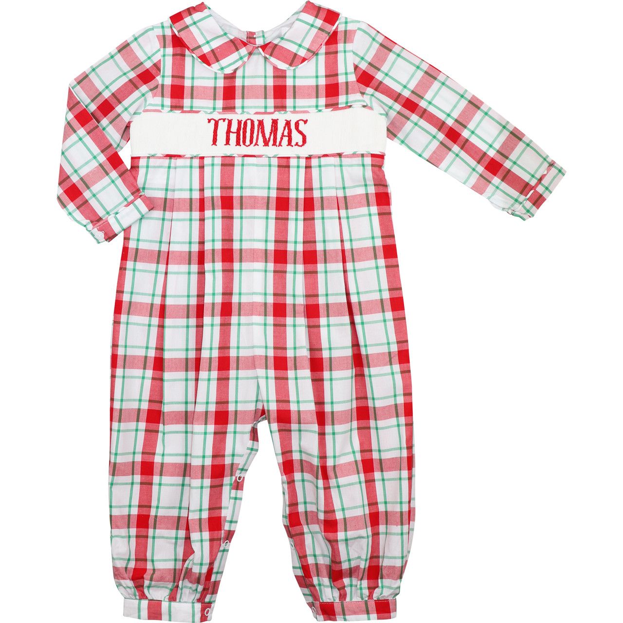 Holiday Plaid Custom Smocked Long Romper