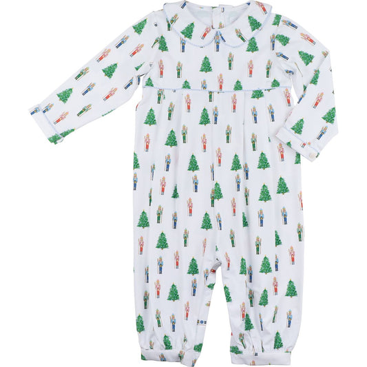 Nutcracker And Christmas Tree Print Knit Long Romper