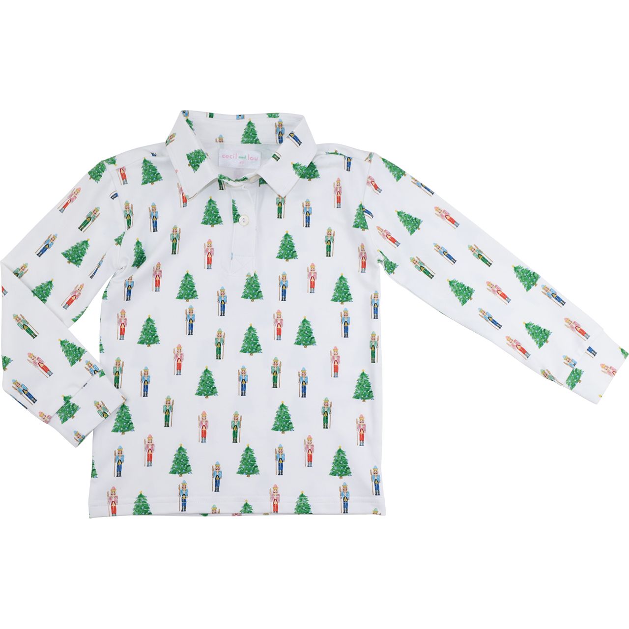 Nutcracker And Christmas Tree Print Knit Polo Shirt