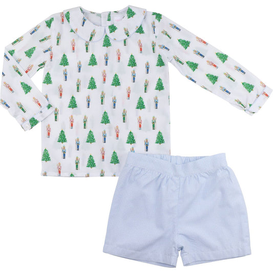 Nutcracker And Christmas Tree Print Short Set