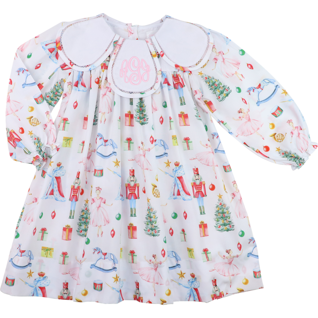 Swoon Baby Girls Eyelet Trim Pocket Dress - Nutcracker Ballet Print