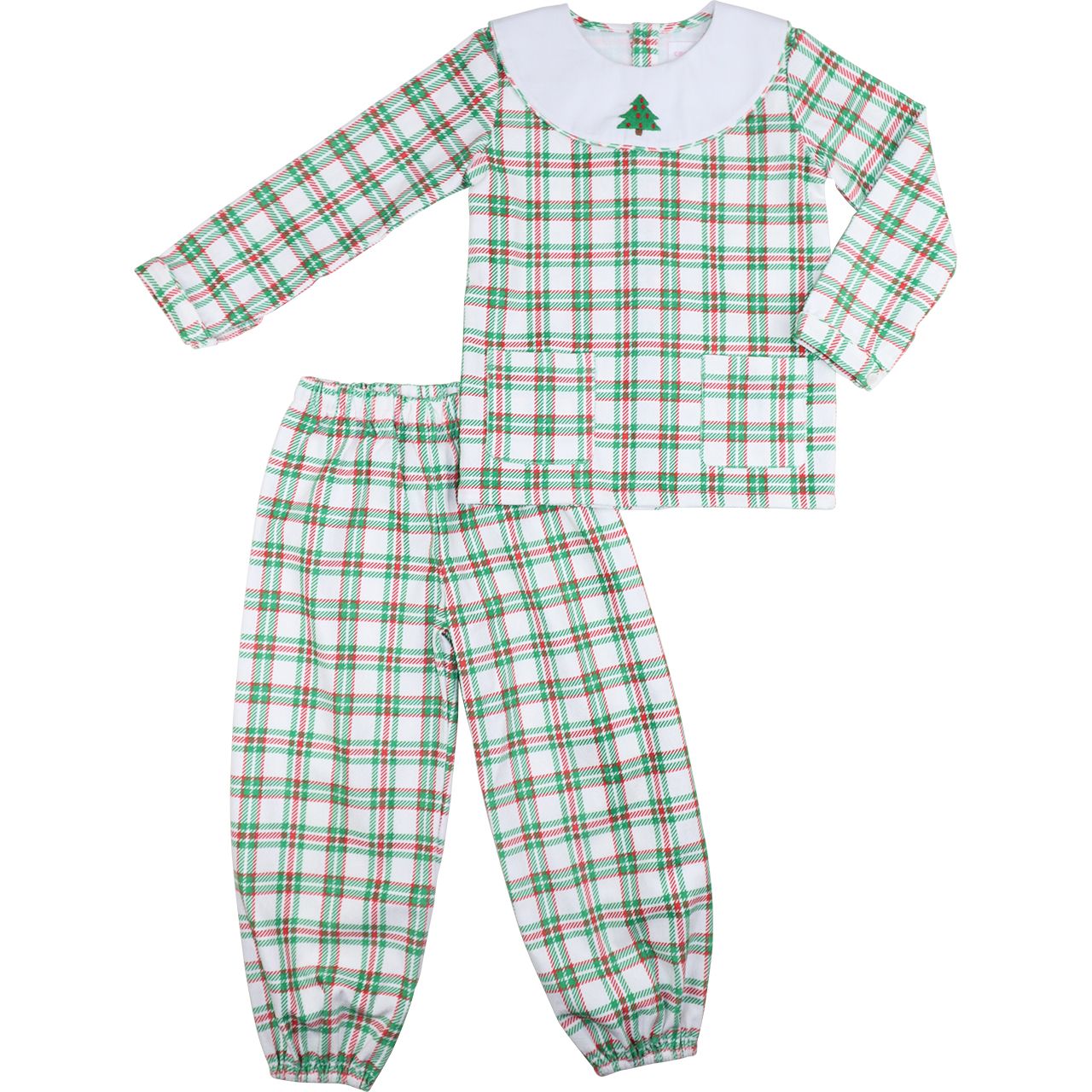 Corduroy Plaid Embroidered Christmas Tree Pant Set