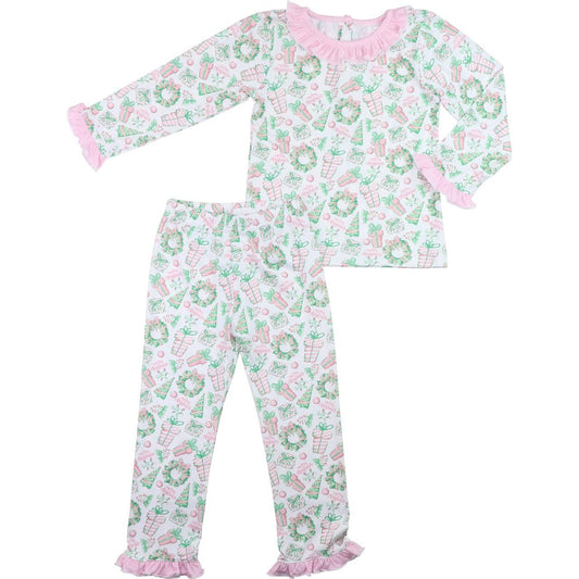 Pink And Green Knit Merry Christmas Pajamas