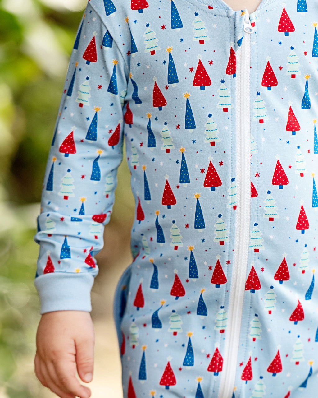 Blue And Red Knit Christmas Tree Zipper Pajamas